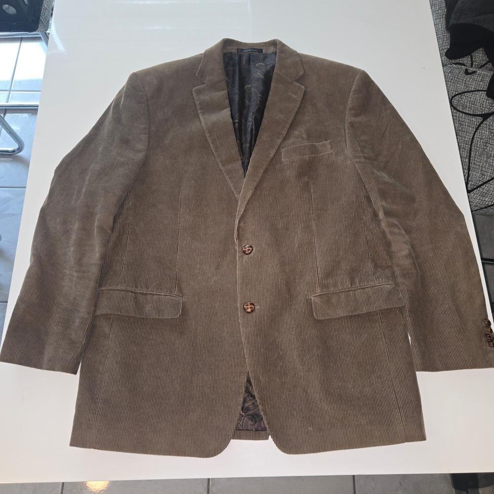 Lauren Ralph Lauren Mens 44L Corduroy Blazer Tan Brown Paisley Lined Sport Coat